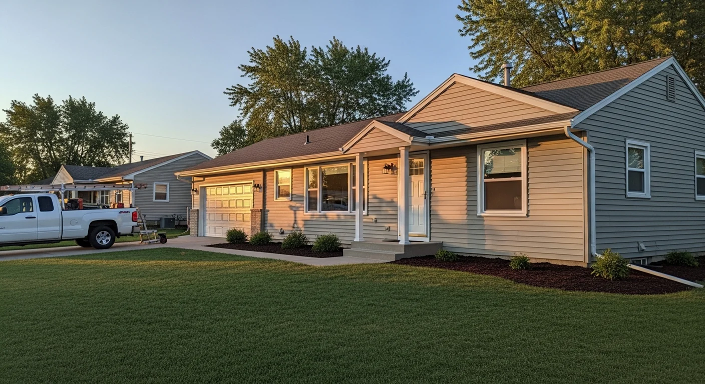 Residential home exterior in Beresford, South Dakota with clear skies and well-maintained property in the background.
