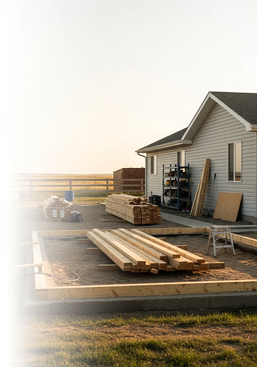 Professional work in progress on a Valley Springs home, demonstrating skilled craftsmanship in rural setting.