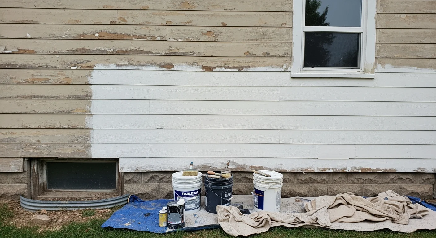 A freshly painted single-family home exterior in Beresford, SD, with clean trim lines and uniform siding color. The home shows no peeling or fading, with painted fascia and soffits visible along the roofline.