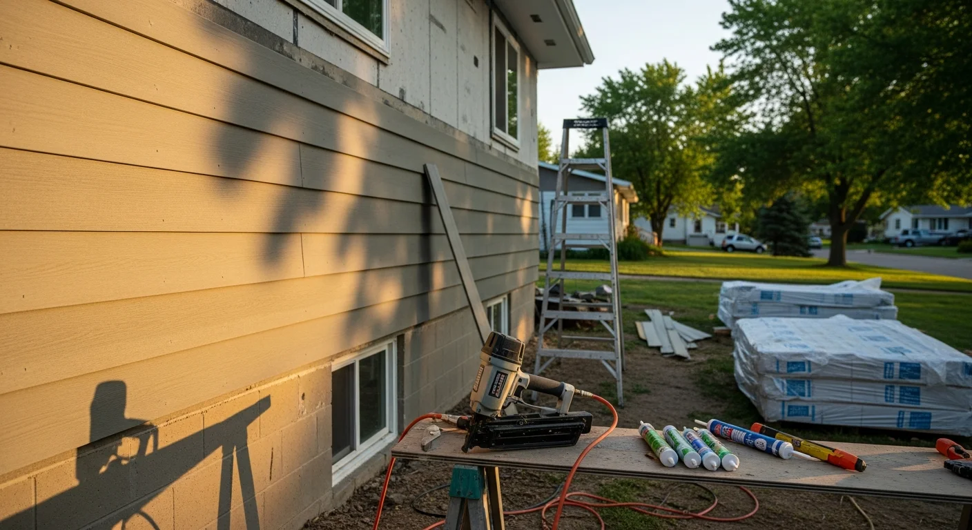 Freshly installed exterior siding on a single-family home in Beresford, SD, showing clean panel lines and a finished trim edge. The home exterior reflects a completed siding replacement project in a southeastern South Dakota residential setting.