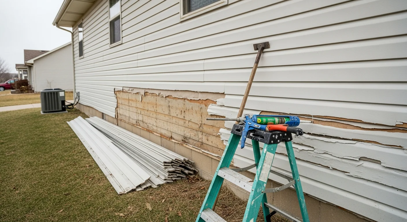 A Beresford, SD home exterior showing freshly repaired siding panels with clean seams and no visible cracking or warping. The repair blends with the surrounding original siding on a single-family residential home.