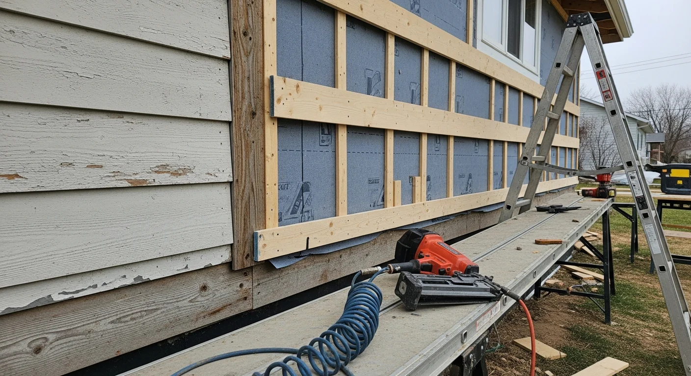 A Beresford, SD single-family home with freshly installed exterior siding replacing old, damaged panels. The crew from BB Construction LLC has completed the full exterior, showing clean lines and tight seams around windows and corners.